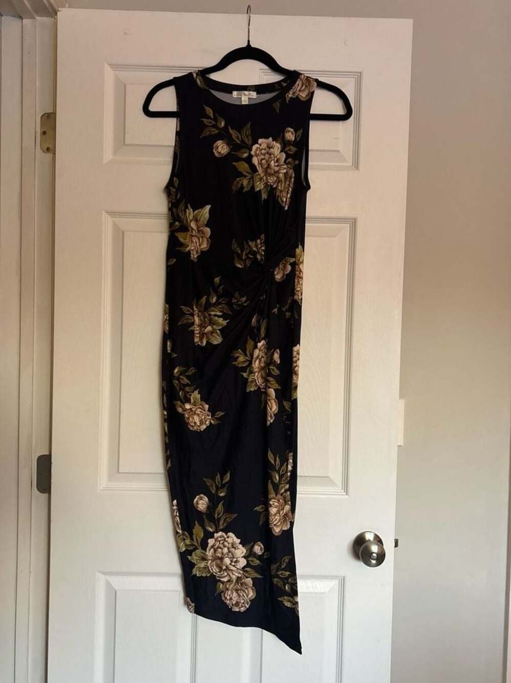 Nine Britton Sleeveless Floral Faux Wrap Asymmetrical Midi Dress